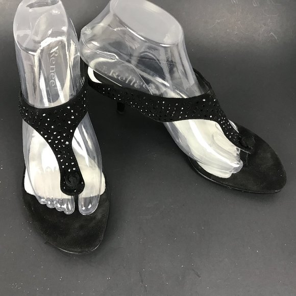 J. Renee Black suede studded leather thong sandal kitten heels US 8.5 - Picture 1 of 7